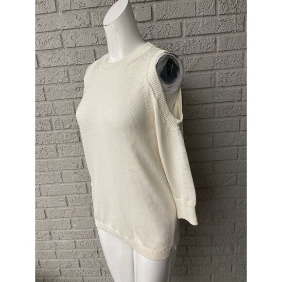 LOFT Ann Taylor Cream Cold Shoulder Sweater Size S NWT - Picture 4 of 11